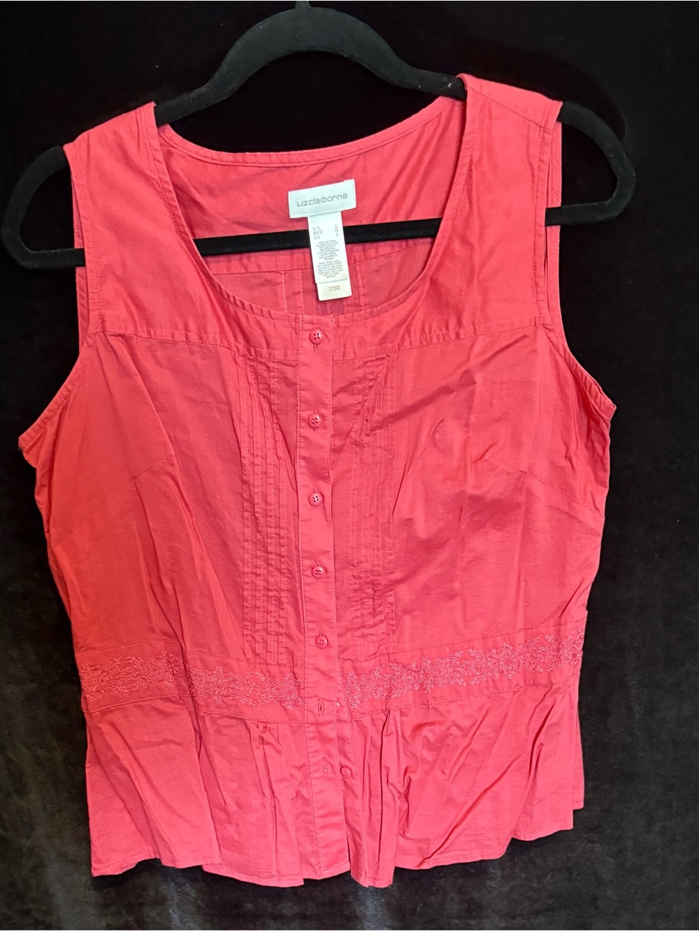 Liz Claiborne Coral-Pink Sleeveless Button Front Top